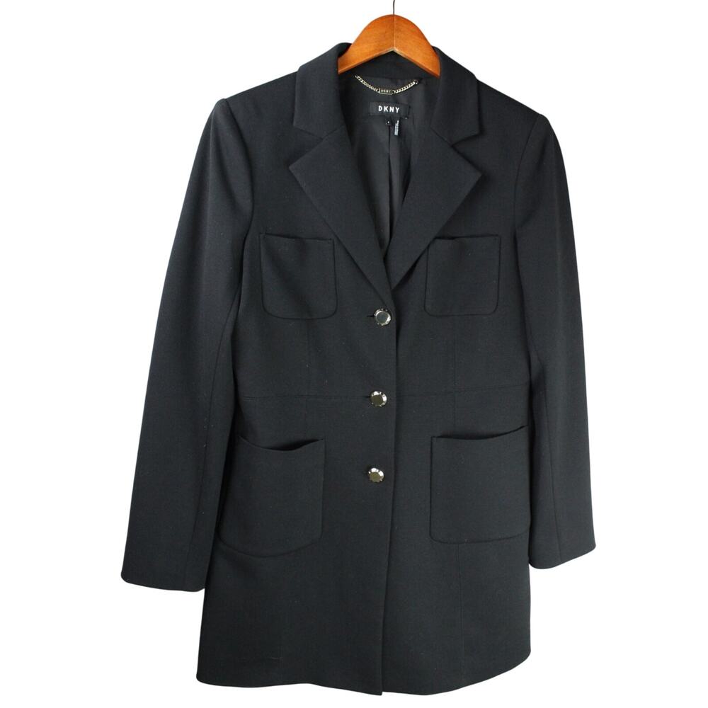 DKNY Women's Oversized Blazer Women Size 8 Jacket Black Buttons/Pockets